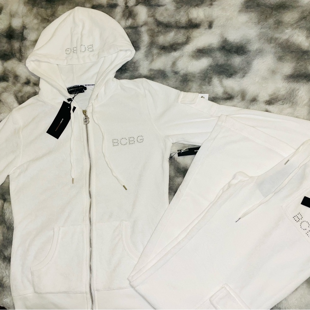 BCBG White Hoodie and Sweatpants Set
